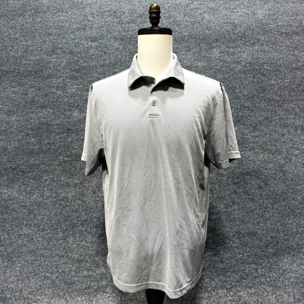 PGA TOUR Mens Large Golf Polo Shirt Gray Black Performance Short Sleeve